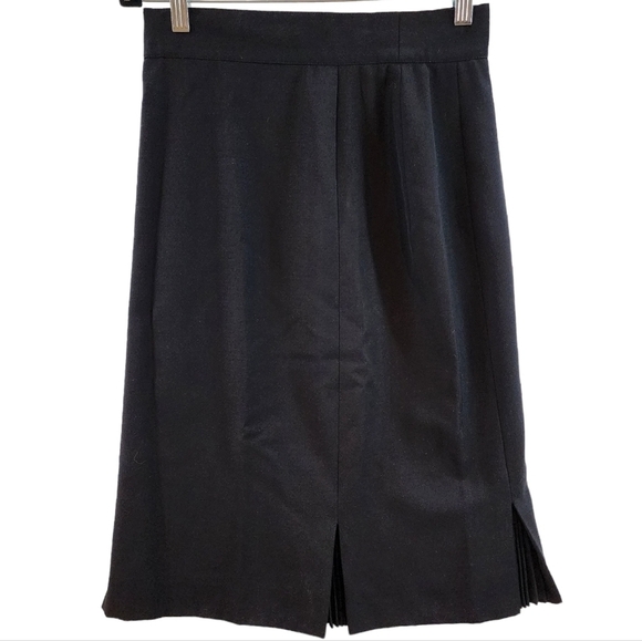 Escada Deep Navy Pleated‎ Hem Pencil Skirt Pure New Wool Vintage Skirt sz 36 Sm - Picture 1 of 11